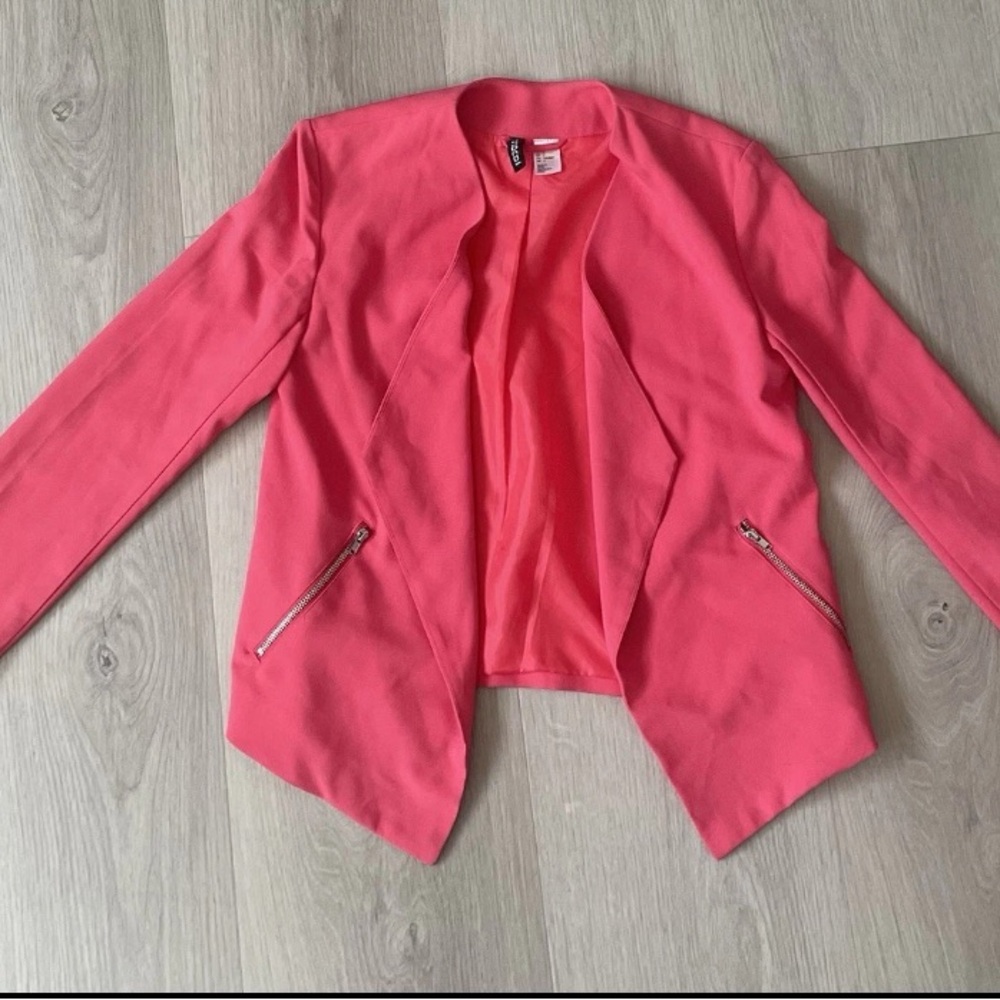 H&M Woman Size 4 Blazer Coral Work Business Moto Zipper Pockets Office Edgy